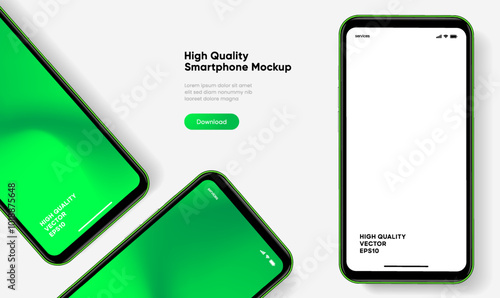 Realistic smartphone mockup. Mobile phone vector with isolated on white background. Device front view. 3D mobile phone with shadow. Realistic, high quality smart phone mockup for ui ux presentation.