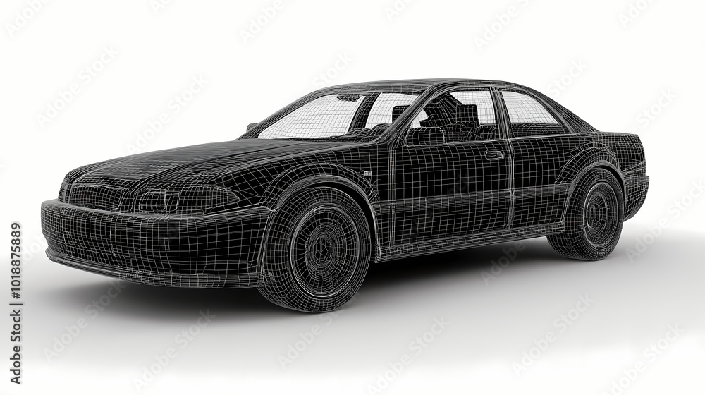 Black and wireframe generic and unbranded car. 3d illustration. 3D Wireframe. Illustration Black and wireframe generic and unbranded car. 3d illustration. 3D Wireframe. Illustration