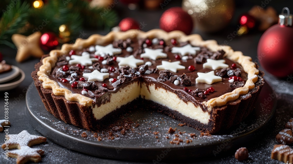 custom made wallpaper toronto digitalDelicious chocolate cream tart with festive decorations on a holiday-themed table setting