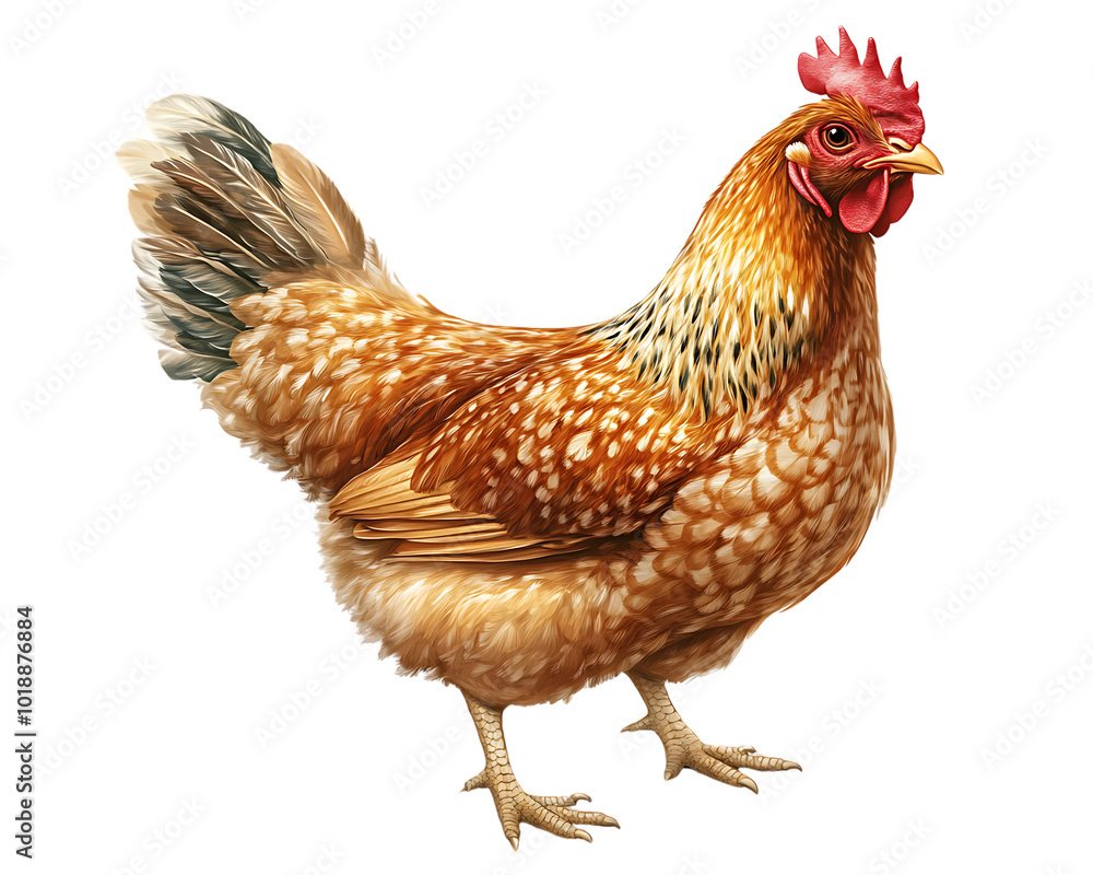 Fototapeta premium Realistic hen standing, Transparent background.