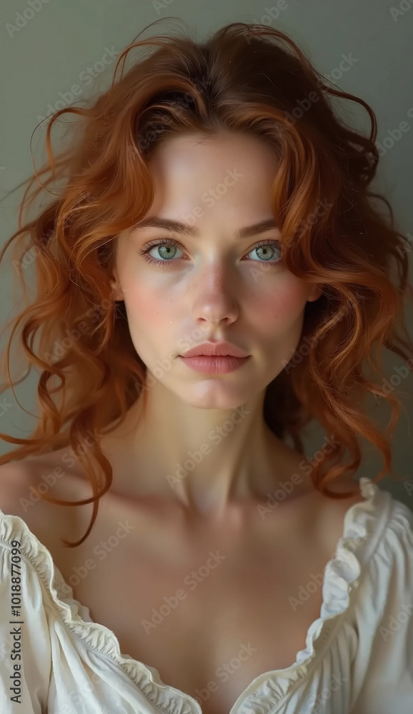 Naklejka premium Portrait of beautiful girl with red hair.