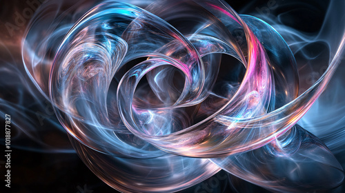 Abstract Swirling Light, Neon Color, Bright, Dynamic, Fractal Art