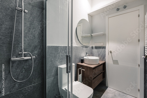 A modern bathroom with a sleek design photo