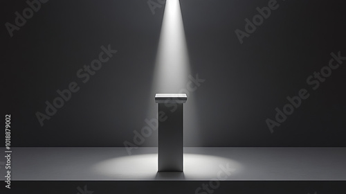 A white pedestal is lit up by a spotlight