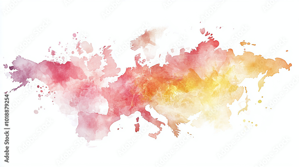 2d illustration for the map of europe, European map colorful rainbow colors png on white paper background, watercolor color effect splash random digital painting 2d illustration for the map of europe, European map colorful rainbow colors png on white paper background, watercolor color effect splash random digital painting