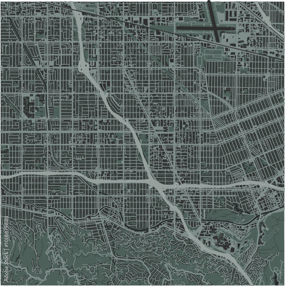 Obraz premium Map of North Hollywood in California in a smooth dark style. Contains layered vector with roads water, parks, etc.