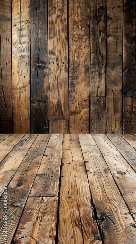 Rustic wooden floor and wall create a warm and inviting atmosphere in a cozy setting Rustic wooden floor and wall create a warm and inviting atmosphere in a cozy setting