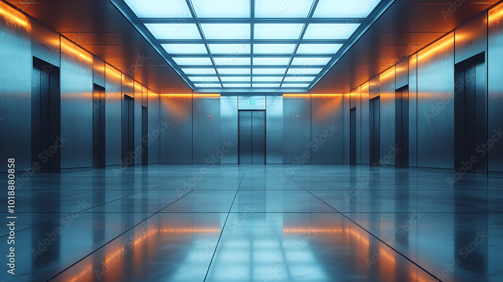 modern elevator interior with a calm atmosphere. The clean floor of the elevator is reflected, giving a peaceful impression modern elevator interior with a calm atmosphere. The clean floor of the elevator is reflected, giving a peaceful impression