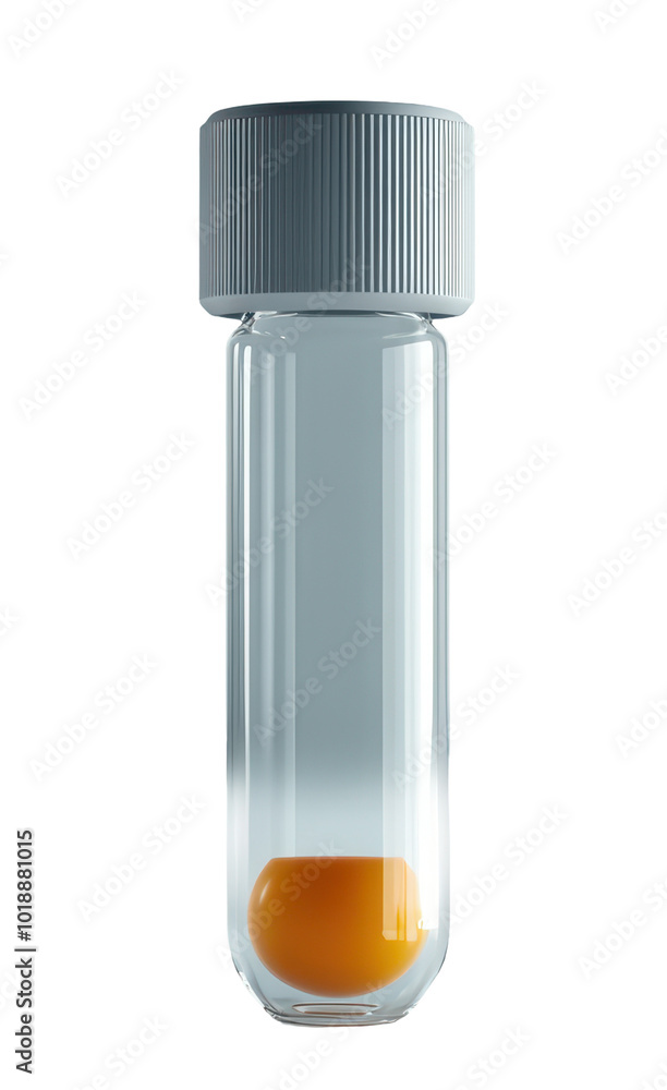 Test tube with orange sediment and grey cap. Test tube with orange sediment and grey cap.