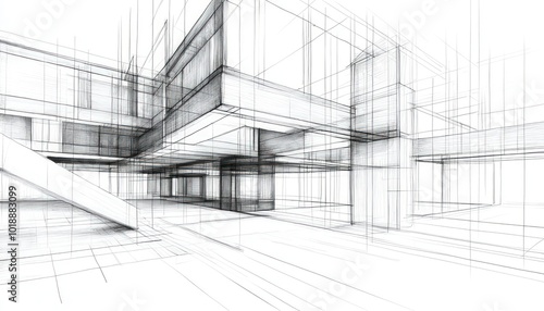 3D abstract architectural drawing in line art