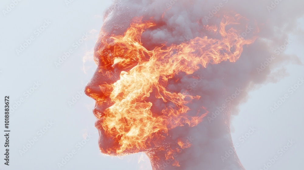 Portrait of a Strong Warrior in Double Exposure with Fire and Smoke Background - Realistic Illustration Showing Strength and Resilience Portrait of a Strong Warrior in Double Exposure with Fire and Smoke Background - Realistic Illustration Showing Strength and Resilience