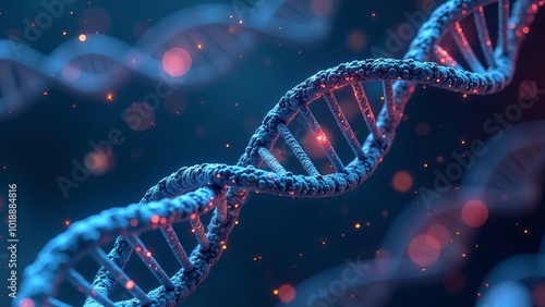 Biotechnology DNA molecule structure animation with particles, can be used to represent nucleotide genes or microscopic evolution DNA spiral