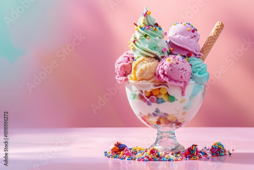 Colorful Ice Cream Sundae with Sprinkles photo