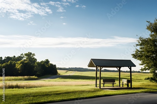 Rural bus shelter with benches