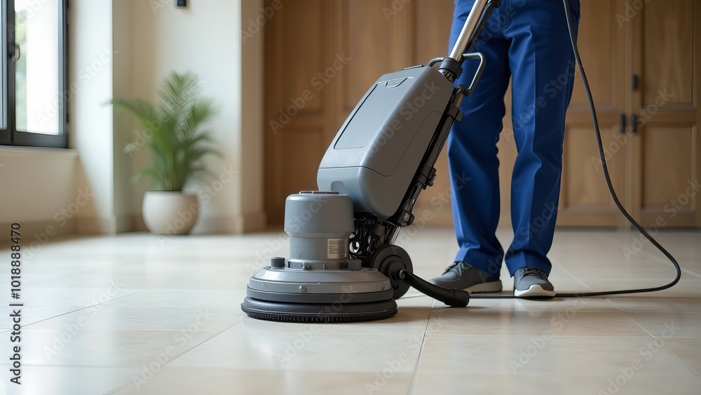 Fototapeta premium floor care with machine in modern office building