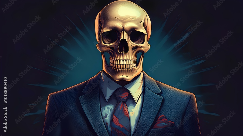 Businessman dead in a jacket and tie. Skeleton with a skull dressed in a business suit. Businessman dead in a jacket and tie. Skeleton with a skull dressed in a business suit.