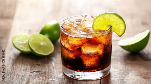 Refreshing Cuba Libre cocktail with lime