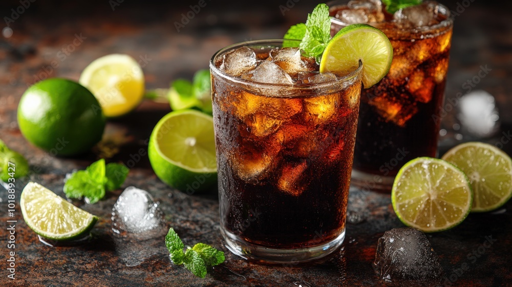 Cool and refreshing Cuba Libre on the rocks Cool and refreshing Cuba Libre on the rocks