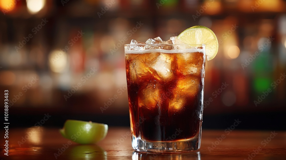 Ice-cold Cuba Libre for a refreshing moment Ice-cold Cuba Libre for a refreshing moment
