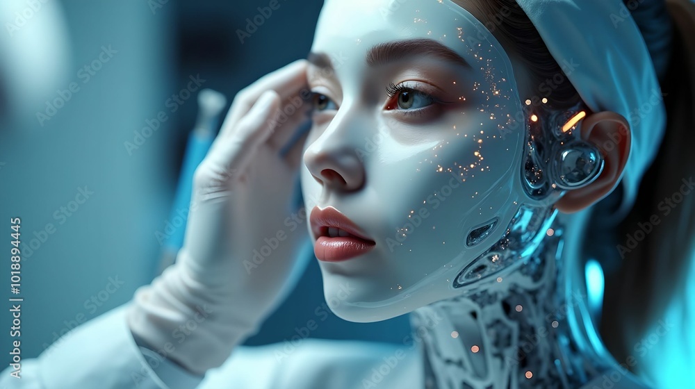 Futuristic cosmetology concept with advanced technology and ai innovations, Futuristic cosmetology concept with advanced technology and ai innovations,