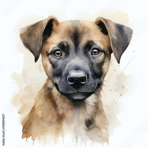 Portrait of a dog with a tender expression in watercolour on a white background photo