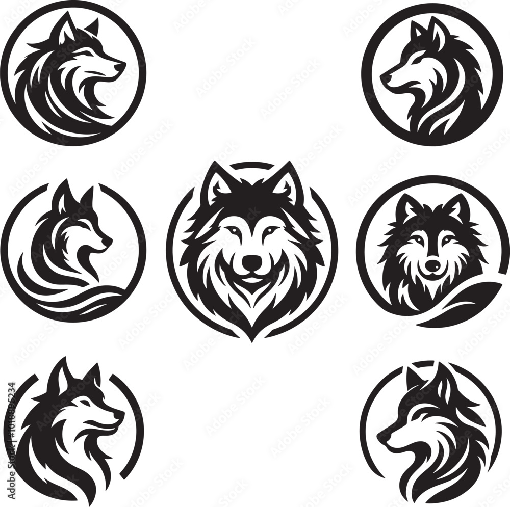 Fototapeta premium Set of wolf silhouettes
