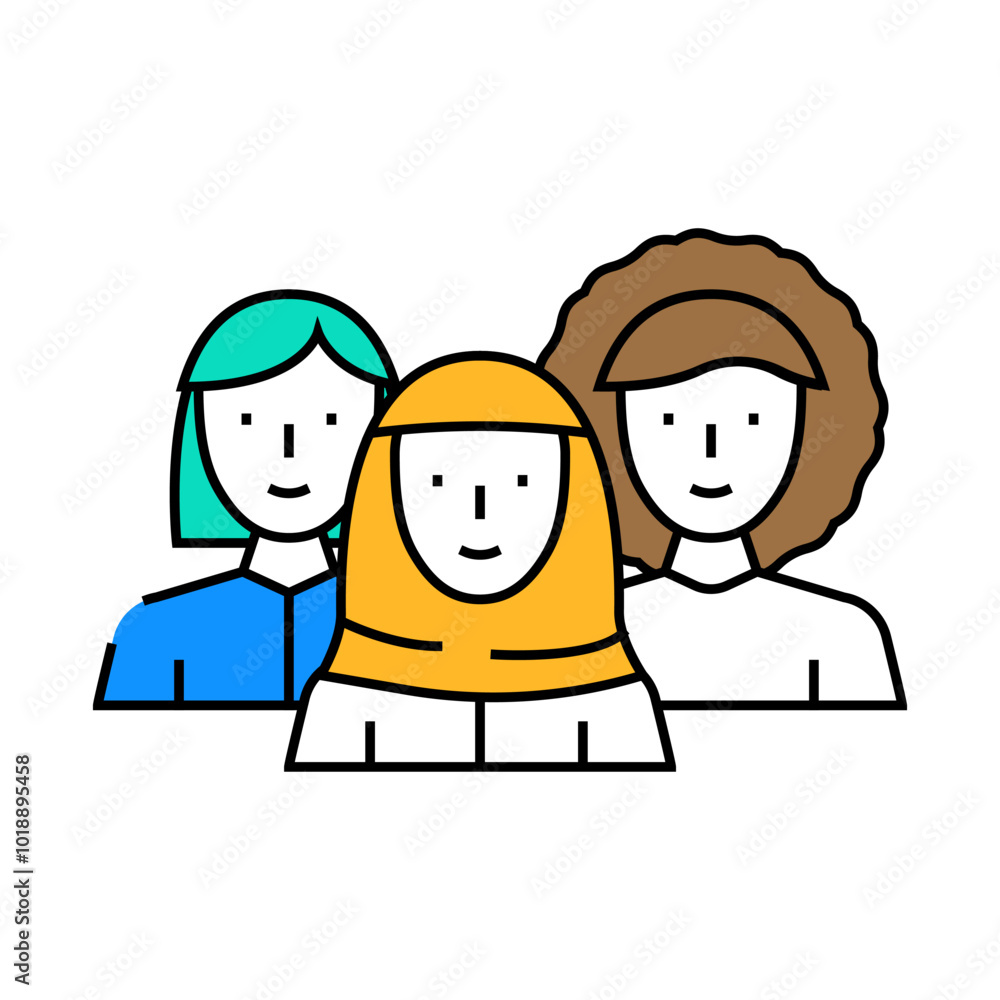 women diversity feminism line icon vector. women diversity feminism sign. isolated symbol illustration women diversity feminism line icon vector. women diversity feminism sign. isolated symbol illustration
