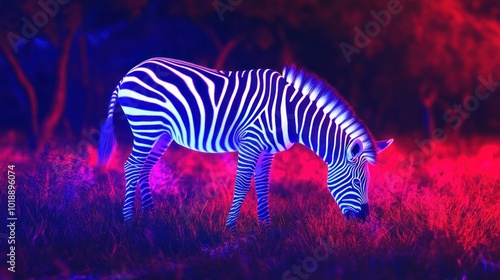 Neon Zebra in the Night