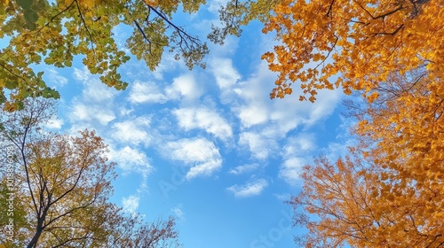 Autumn foliage with vibrant blue sky