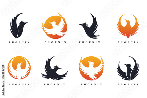 Set Phoenix logo design unique concept Premium Vector