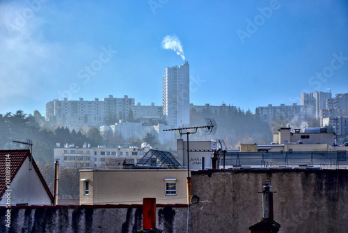 Saint-Etienne, France - November 20th 2021 : Nice cityscape, with a lot of buildings, in winter.