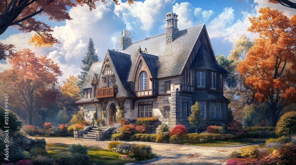 Fototapeta premium Stone House in Autumn