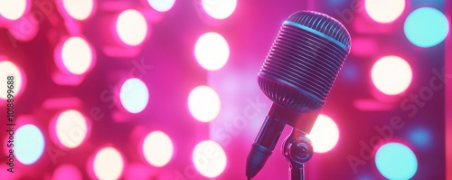 A microphone set against a vivid, performance-ready background, perfect for music-themed visuals. photo