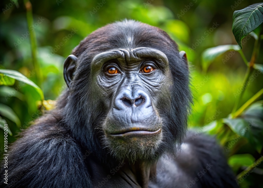 Obraz premium Majestic Black Ape in Natural Habitat Capturing the Essence of Wildlife and Animal Kingdom Beauty