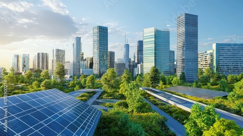 Fototapeta Naklejka Na Ścianę i Meble -  A modern city powered by renewable energy, highlighting sustainable urban development.