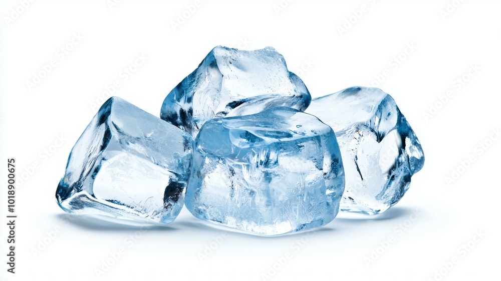 Transparent ice cubes stacked together on a plain surface with a smooth texture shining under soft light Transparent ice cubes stacked together on a plain surface with a smooth texture shining under soft light