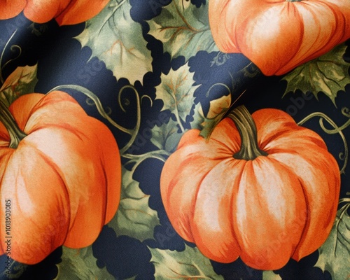 Pumpkin themed fabric surface for holiday decor photo