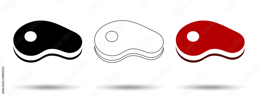 Meat icon. Meat icon on a white background, isolated. The icon has three uses in applications and websites. Vector illustration. Meat icon on a white background. Meat icon. Meat icon on a white background, isolated. The icon has three uses in applications and websites. Vector illustration. Meat icon on a white background.