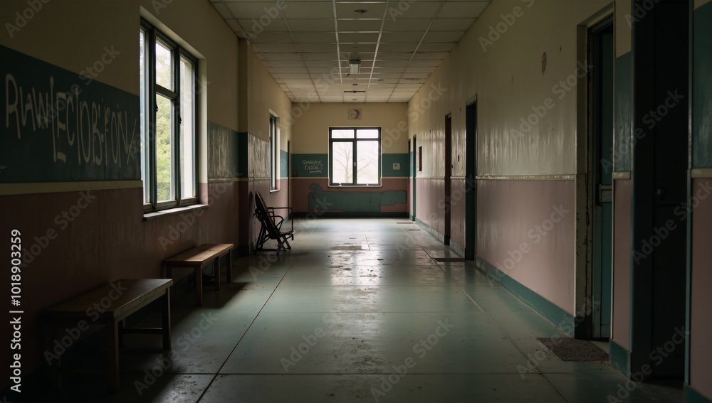 Fototapeta premium Vacant school corridorgym locker area