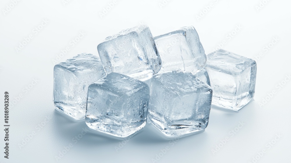 Cleary visible ice cubes arranged artistically on a smooth, light background for food and drink presentation Cleary visible ice cubes arranged artistically on a smooth, light background for food and drink presentation