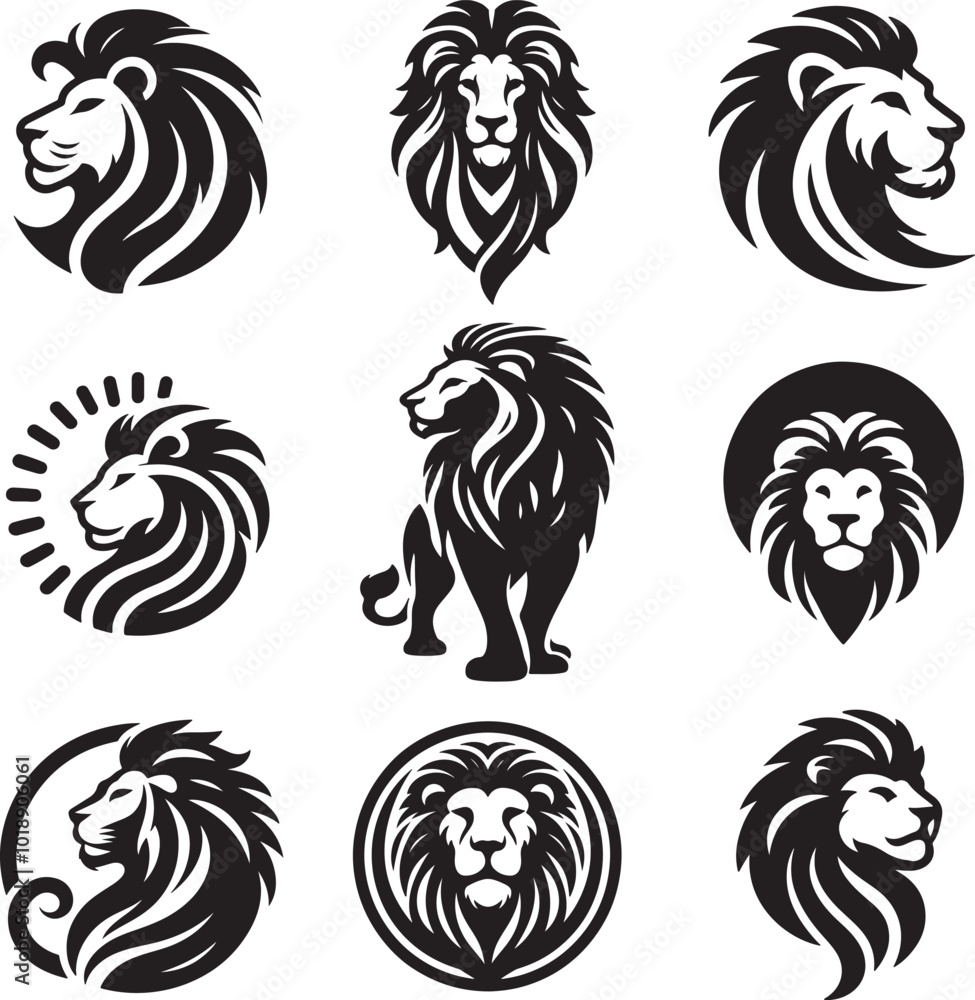 Obraz premium lion black silhouette icon set