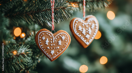  Handcrafted heart-shaped gingerbread cookies as festive christmas decorations