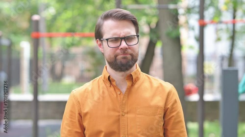 Portrait of Young Man in Denial Outdoor