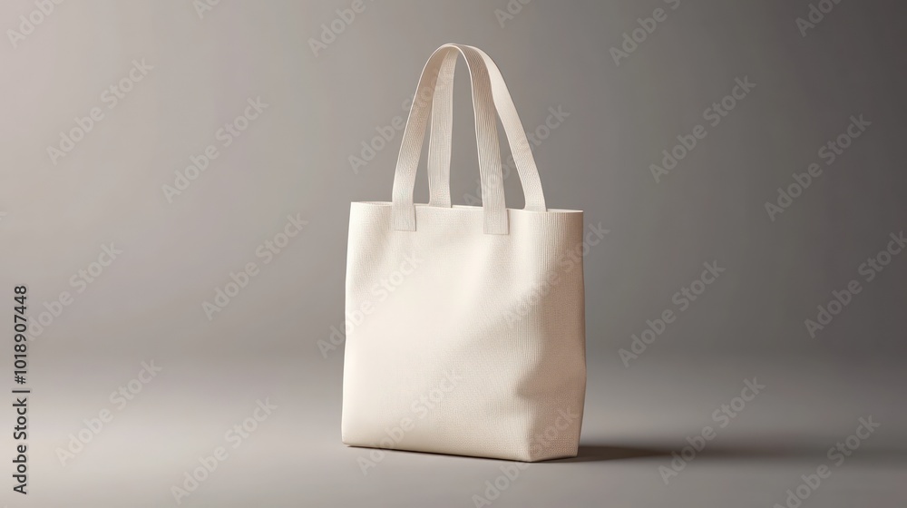 A white tote bag with two handles is displayed against a neutral backdrop. The bag is positioned diagonally with the handles facing upward. A white tote bag with two handles is displayed against a neutral backdrop. The bag is positioned diagonally with the handles facing upward.