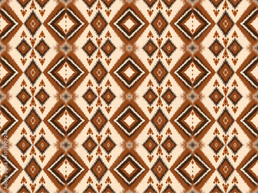 Intricate geometric pattern featuring diamonds in warm tones of brown and orange on light background, creating visually appealing textile design. Seamless Pattern paint lines Intricate geometric pattern featuring diamonds in warm tones of brown and orange on light background, creating visually appealing textile design. Seamless Pattern paint lines