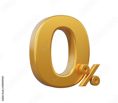 Golden number 0 with percent on isolated background. ecommerce marketing shop offers on sale discount low price. 3d render illustration