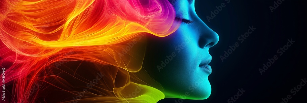 An abstract depiction of a side profile using vivid colors and fluid textures, creating a mesmerizing visual narrative. An abstract depiction of a side profile using vivid colors and fluid textures, creating a mesmerizing visual narrative.
