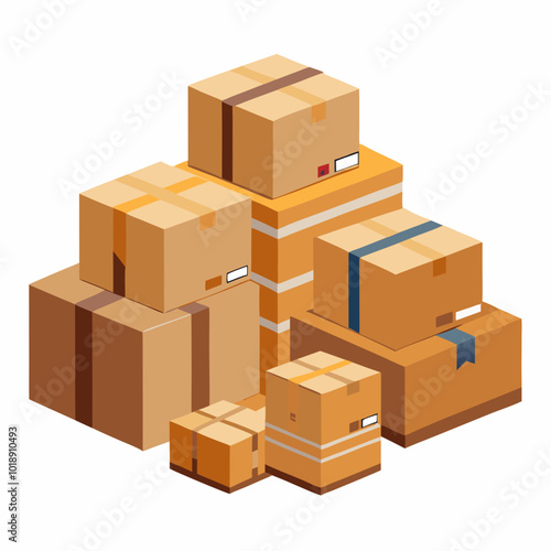 The haphazard arrangement of the cardboard boxes, stacked at odd angles and varying heights, creates a visually intriguing and dynamic composition.