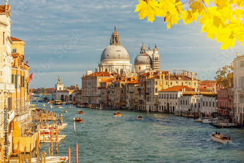 Εκτύπωση καμβά Santa Maria della Salute cathedral and Grand canal in autumn, Venice, Italy