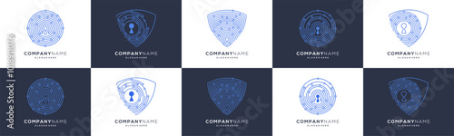 Collection of shield security with dot connection logo design graphic idea. Unique protec outline vector illustration based icon template.